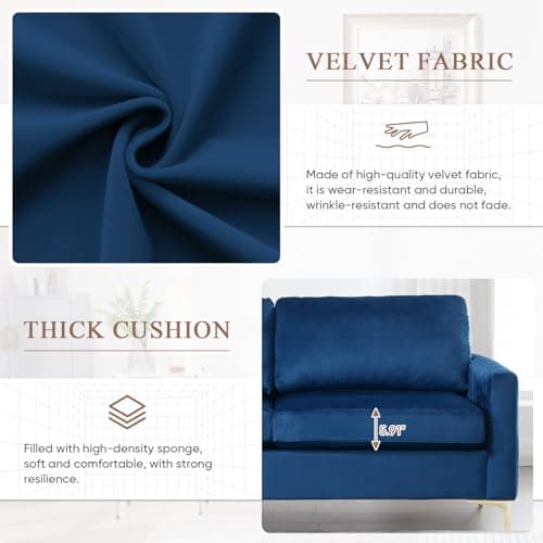 Velvet Sofa Couch Set - Mid Century Modern Furniture Pieces for Living Room