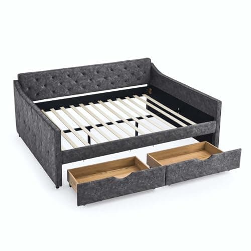 Modern Queen Size Upholstered Daybed with Storage Drawers
