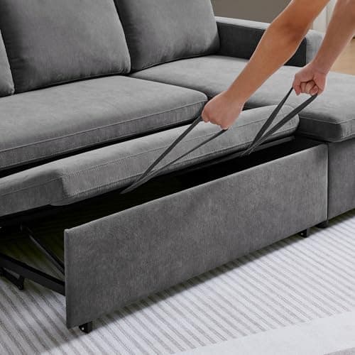 85'' Pull-Out Sleeper Sofa Bed with Detachable Chenille Cover - Ideal for Living Room, Office, or Apartment in Grey
