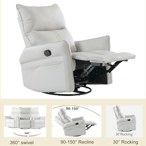 Swivel Rocker Recliner Chair for Nursery and Living Room (Light Grey)