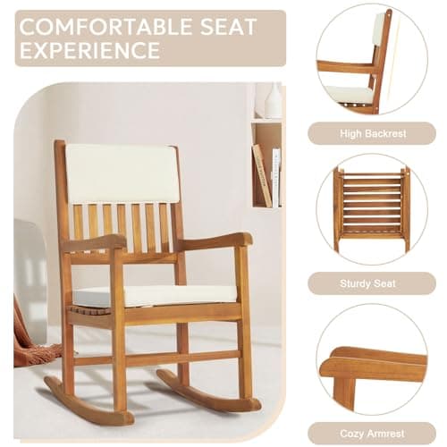 VINGLI Acacia Wood Outdoor Rocking Chair with Cushions