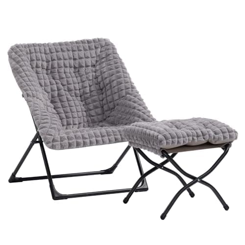 HollyHOME Beige Faux-Fur Oversized Folding Lounge Chair
