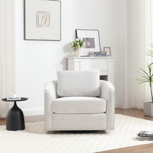 Off-White Metal Base Swivel Chair for Living Room