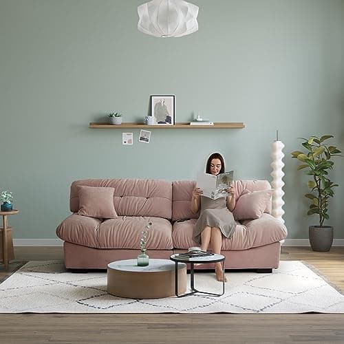 Pink Oversized JACH Sectional Couch with Thick Cushion and Two Pillows