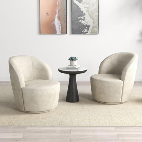 Modern Swivel Barrel Chair Set of 2, Beige Corduroy for Living Room, Bedroom, Office