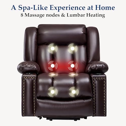 Large Heater & Massager Lift Chair Recliner, Dark Brown, 3 Positions