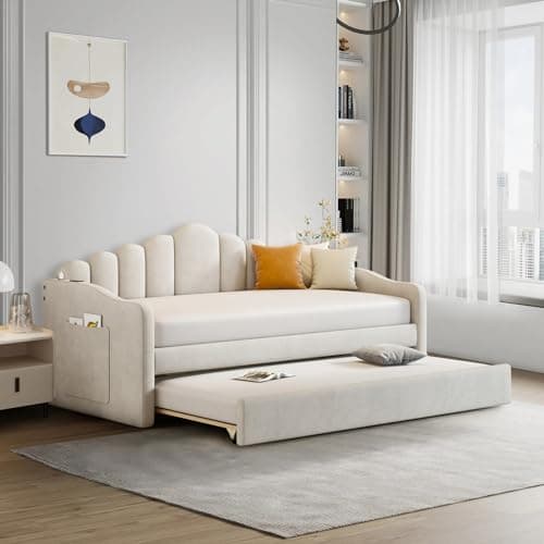 Velvet Daybed with Trundle and USB Charging Ports