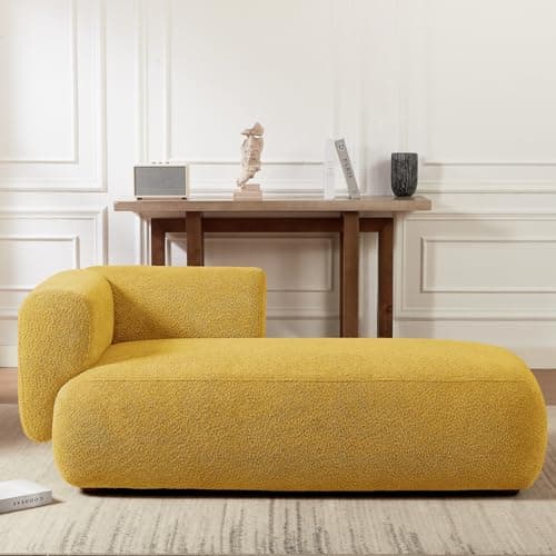 Boucle Cream Upholstered Chaise Lounge for Living Room Bedroom