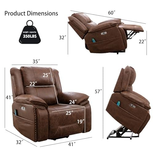 CANMOV Electric Recliner Chair with Massage and Heat, Brown