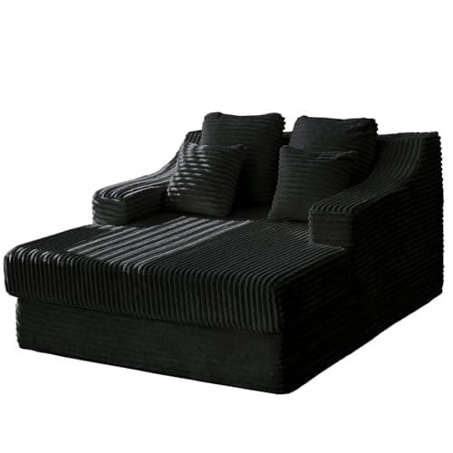 Oversized Green Chaise Lounge Chair with 4 Pillows, Living Room or Bedroom Sleeper