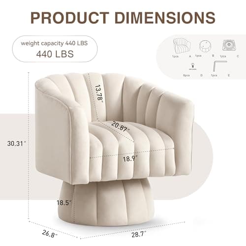 Beige Velvet Mid-Century 360° Swivel Armchair for Living Room