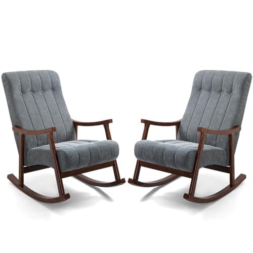 AVAWING Light Grey Fabric Upholstered Rocking Chair, Modern Living Room Armchair