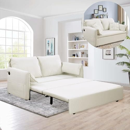 3-in-1 Queen Size Futon Sofa Bed with USB, Side Storage, Grey