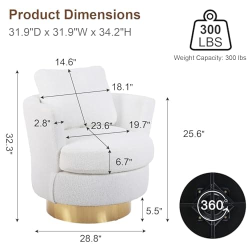 White 360 Degree Comfy Teddy Fabric Swivel Chair for Living & Bedroom