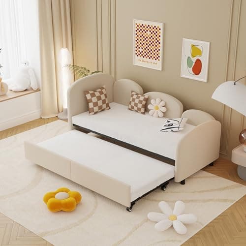 Twin Velvet Daybed with Pop-up Trundle & USB Port, Space-Saving & Easy Assembly