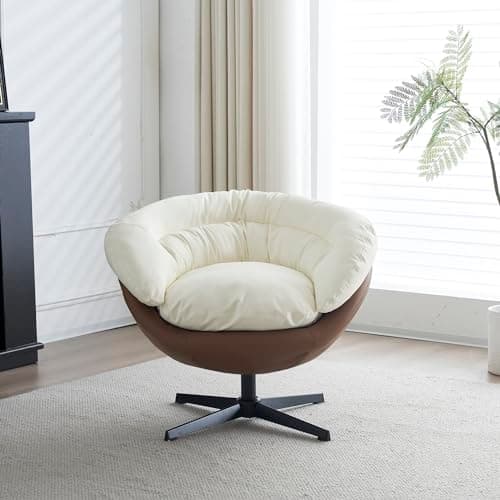 Black+Brown Swivel Accent Chair with Detachable Cushion