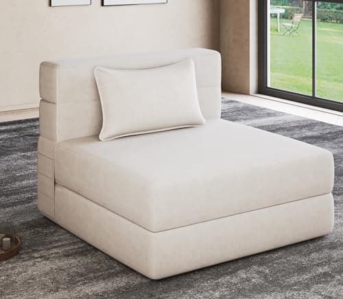 Folding Sofa Bed Queen for Travel and Guests, Off White