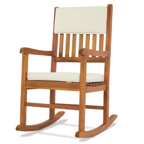 VINGLI Acacia Wood Outdoor Rocking Chair with Cushions
