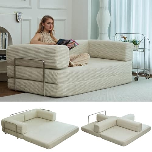 Modular Fold Out Queen Cama Couch Bed in Corduroy for Living Room Apartment