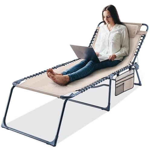 EZCHEER 16-inch Extra High Outdoor Recliner, Beige, 300lbs Capacity