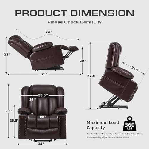 Large Heater & Massager Lift Chair Recliner, Dark Brown, 3 Positions