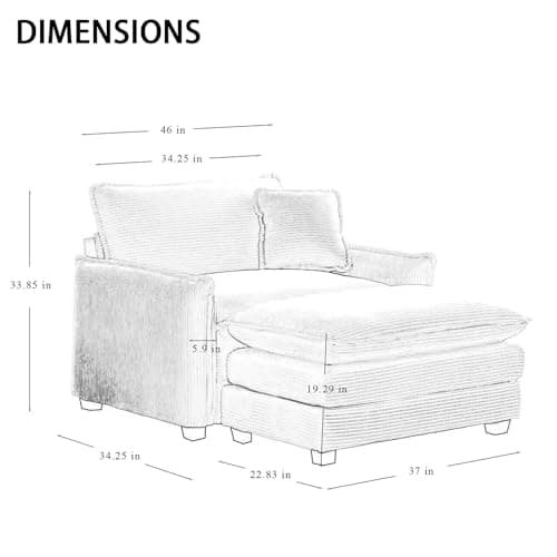 Beige Oversized Corduroy Chaise Lounge with Ottoman & Recline