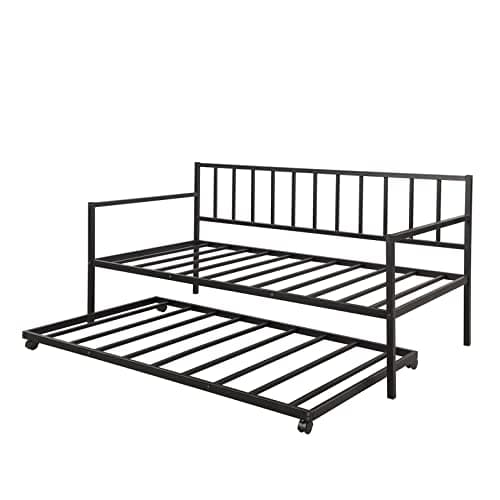 Black Heavy-Duty Metal Daybed with Pullout Trundle, Twin Size