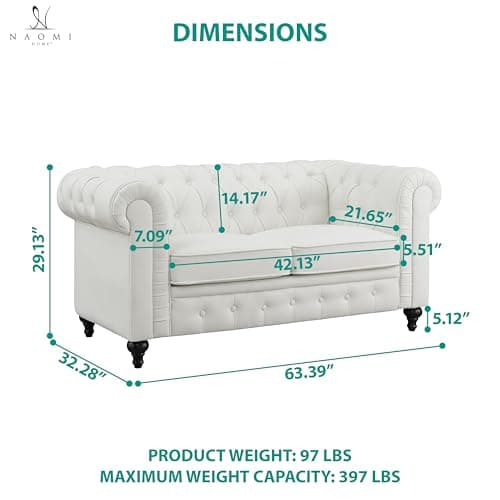 Naomi Home Emery Mini Sofa Sleeper Loveseat, Off White