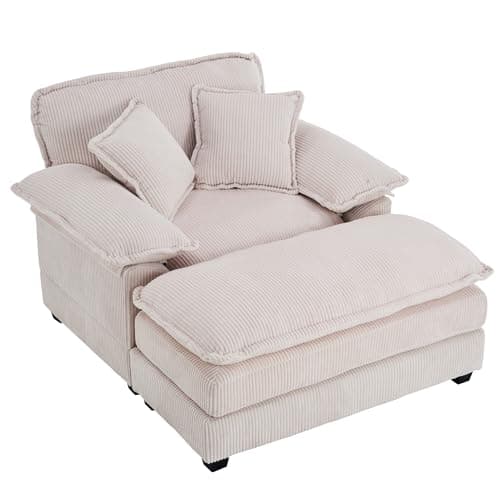 56.3" Oversized Corduroy Chaise Lounge with Ottoman, Plush Seat for Living Room