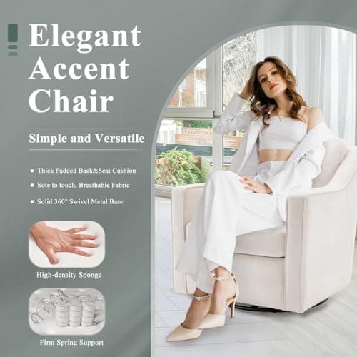 COLAMY Beige 360° Swivel Accent Chair with Track Arms