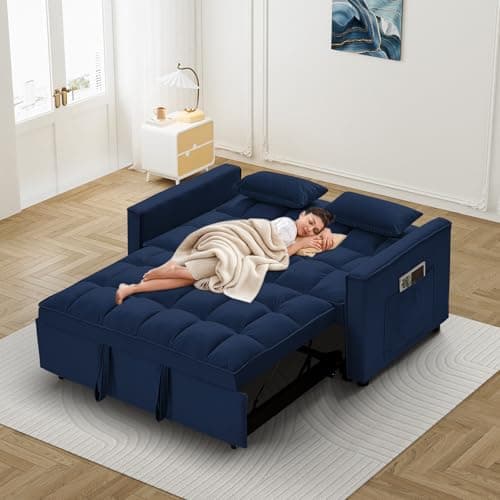 3-in-1 Velvet Convertible Sleeper Sofa Bed, Dark Black-adjustable Backrest