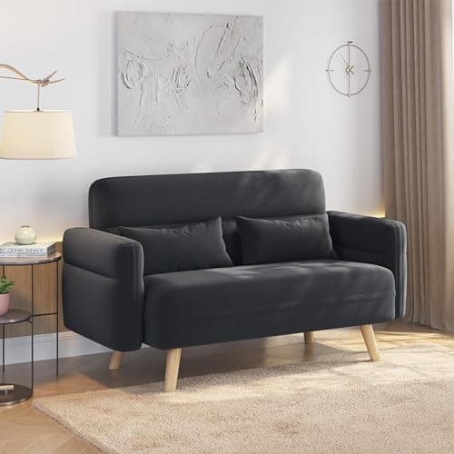 Yaheetech Dark Gray Small Modern Fabric 2 Seater Sofa with Lumbar Pillows for Living Room