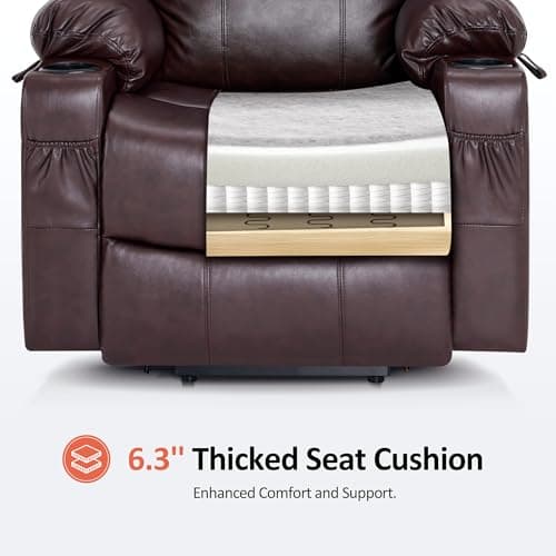 MCombo Electric Power Lift Recliner Chair Sofa for Elderly with Massage and Heat, 3 Positions, Faux Leather, USB Ports, and Cup Holders (Dark Brown, Medium)  
MCombo Electric Power Lift Recliner Chair Sofa for Elderly with Massage and Heat, 3 Positio