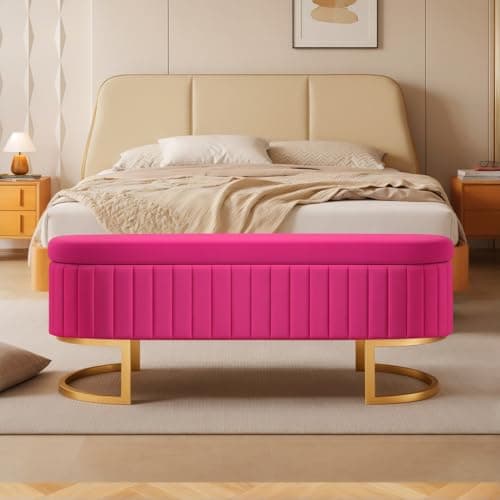 50" Velvet Ottoman Bench, Gold Legs, 300lb Seat, Ivory End Table Bench