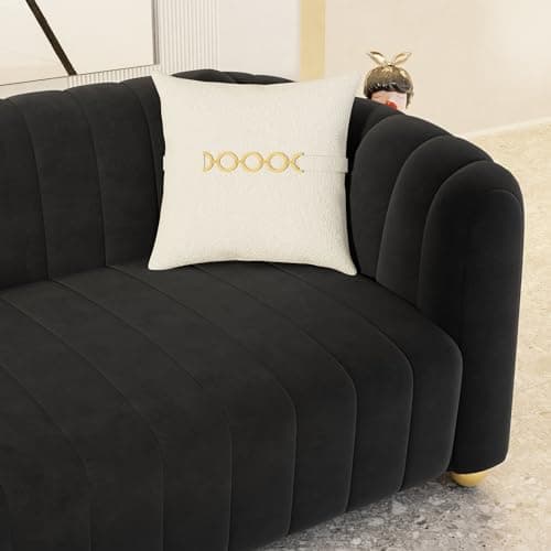 Modern 83.46" Curved Black Velvet Sofa with Gold Legs, 3-Seater for Living Room & Bedroom