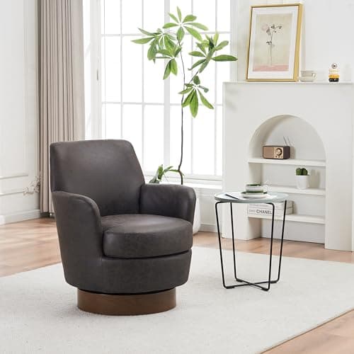 Brown PU Leather Swivel Barrel Chair for Comfort and Support