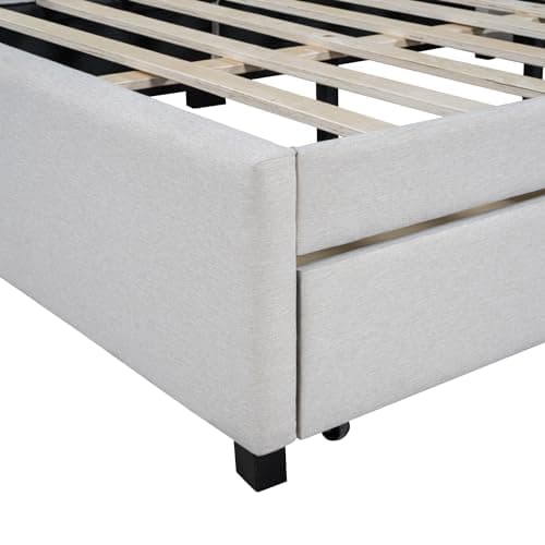 Merax Daybed with Storage Drawers, Sofa Bed Frame in Beige Linen Fabric