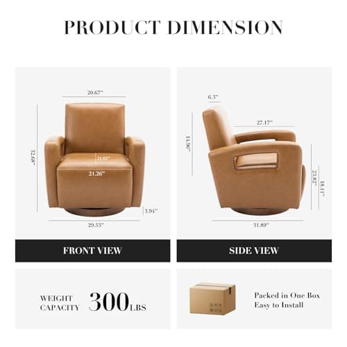COLAMY Modern Faux Leather Swivel Accent Chair for Living Room - Light Brown
