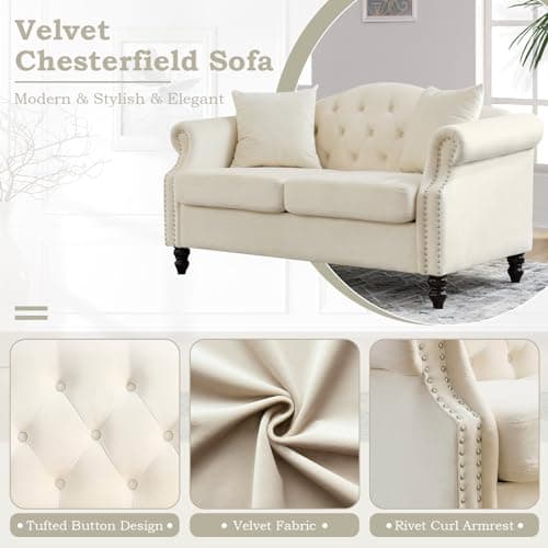 Black Velvet Tufted Chesterfield Sofa Set of 2