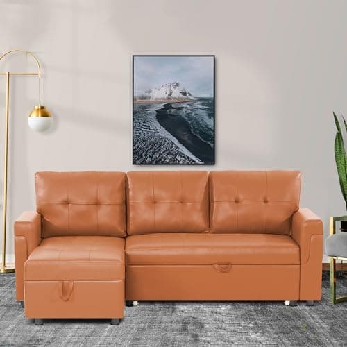 Naomi Home Dark Gray/Air Leather Sleeper Sectional Sofa Bed & Chaise - Tranquil Comfort