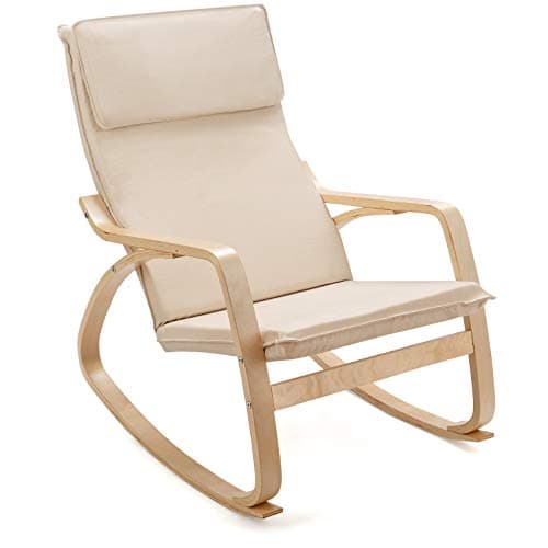Giantex Beige Rocking Chair with Removable Cushion, Modern Armchair