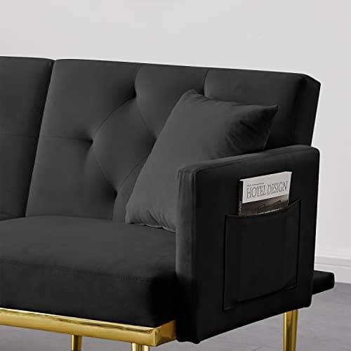 JEEOHEY Futon Sofa Bed with Pillows, Small Loveseat for Living Room, Black