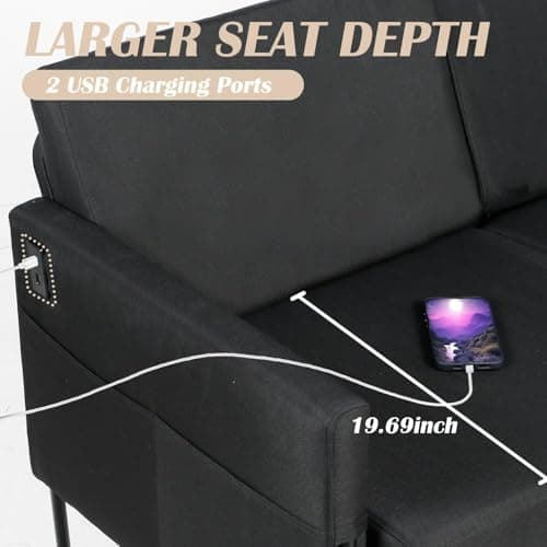 51" Mini Sofa for Small Spaces with 2 USB Ports