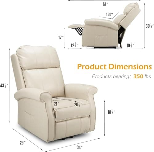 Esright Cream White Electric Power Lift Recliner Chair for Elderly with Side Pocket & Remote Control