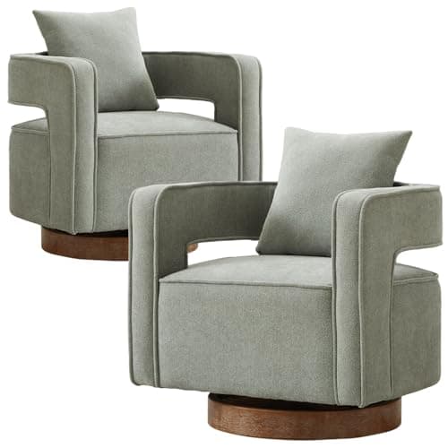 ODUWA Modern Round Boucle Swivel Chair Set of 2, Black Base, Living Room Nursery Comfortable