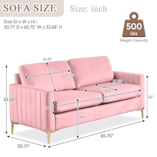 65 Velvet Love Seat Sofa, Mid Century Modern Small Couch for Living Room, Office, Bedroom, Apartment.