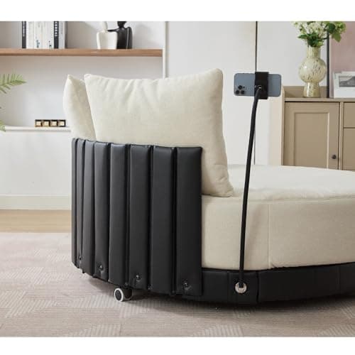 Grey 52.75" Oversized Round Swivel Couple Chair, 360° Rotate, Polyester Wood Construction