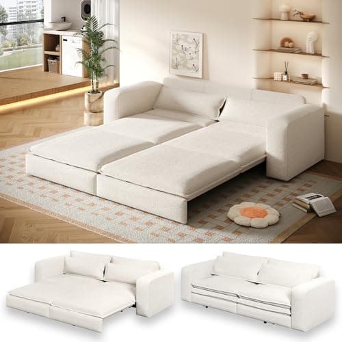 Light Brown 93.7" 3-in-1 Recliner Sleeper Sofa Bed, Faux Leather Office Living Room