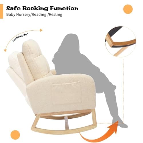 Teddy Fabric Rocking Chair with Adjustable Footrest (Beige)