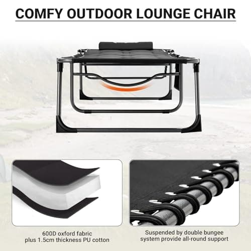 KingCamp Oversize Padded Folding Chaise Lounge Chair for Outdoor Use